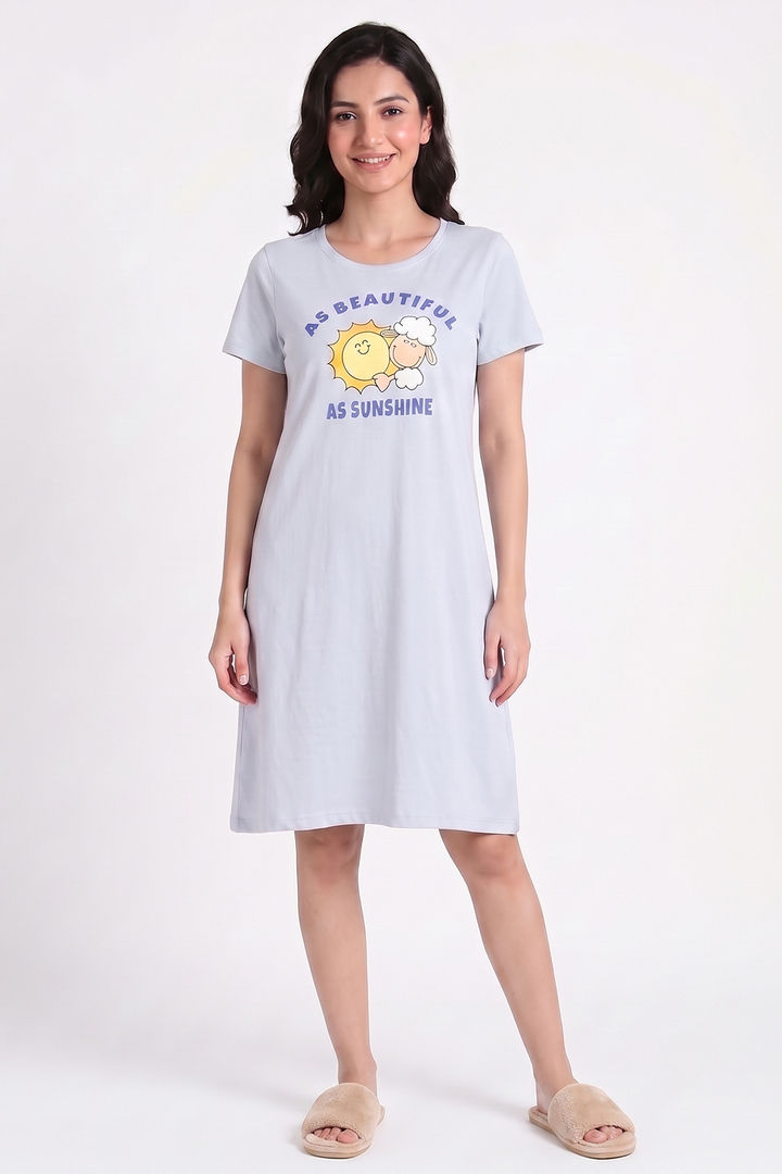 Zivame Farm Lore Knit Cotton Knee Length Nightdress - Xenon Blue — image 2